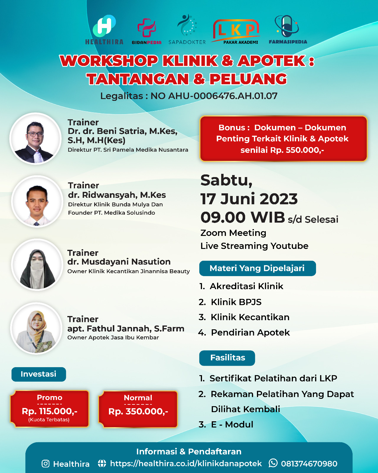 WORKSHOP KLINIK & APOTEK : TANTANGAN & PELUANG (17 JUNI 2023)