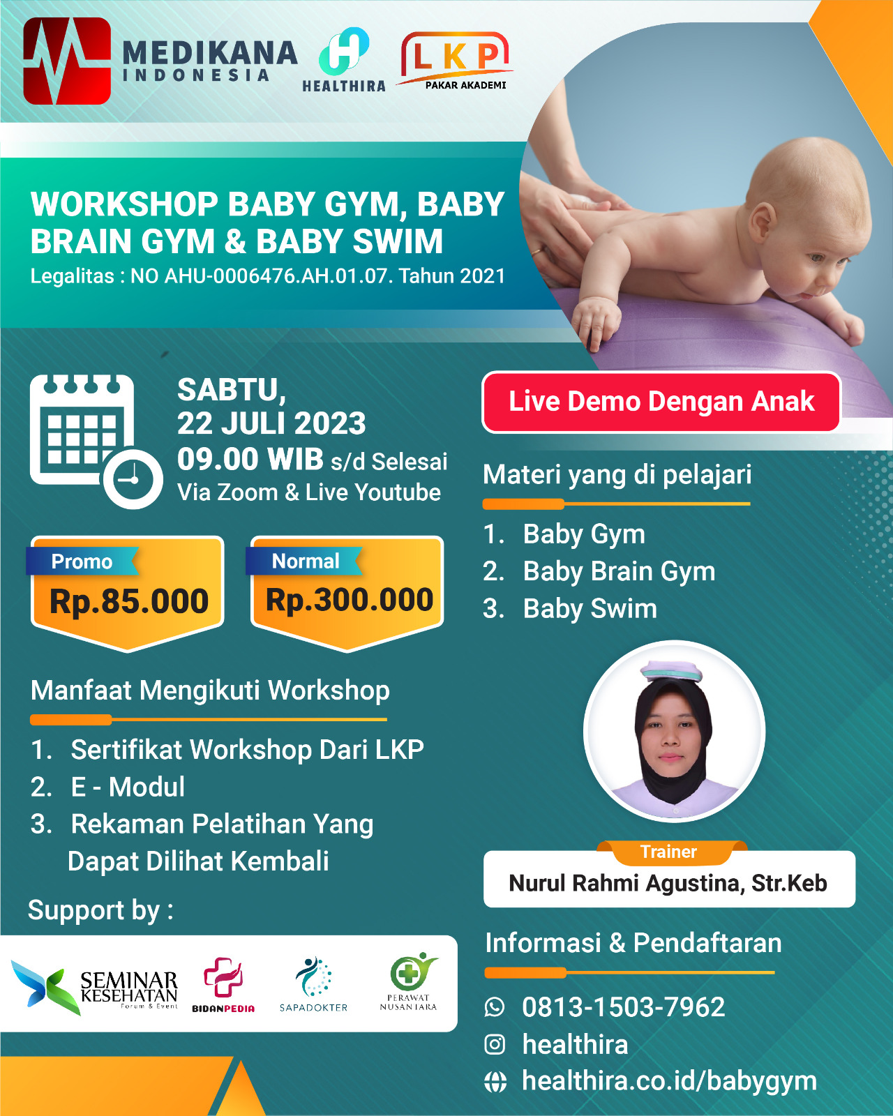 SERTIFIKAT BABY GYM, BABY BRAIN GYM & BABY SWIM (22 JULI 2023)