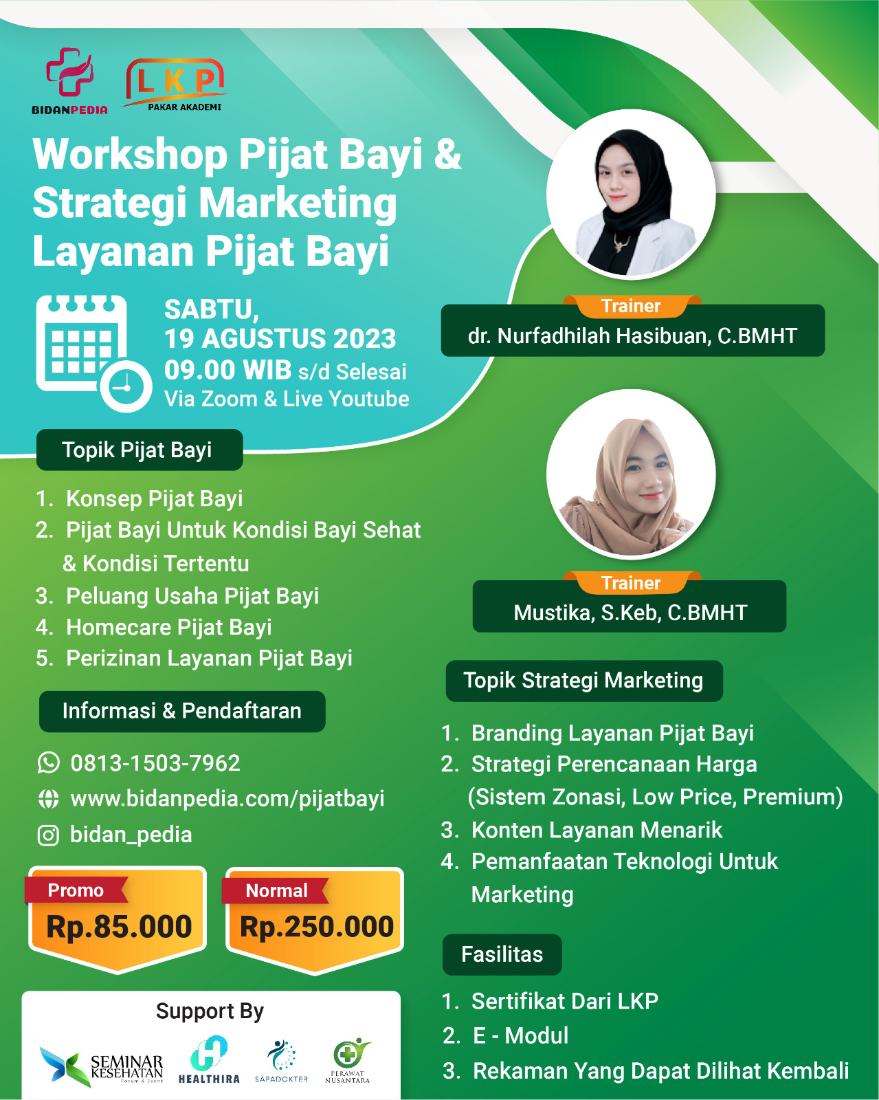 SERTIFIKAT WORKSHOP PIJAT BAYI & STRATEGI MARKETING LAYANAN PIJAT BAYI (19 AGUSTUS 2023)